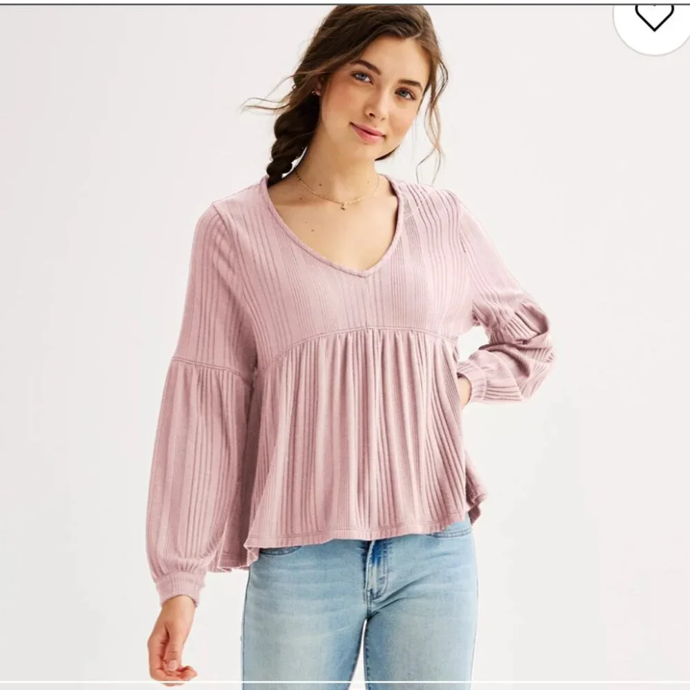 💖 SO® Relaxed Long Sleeve‎ Baby Doll Tee – Juniors (Adult-Friendly!) Size XL💖